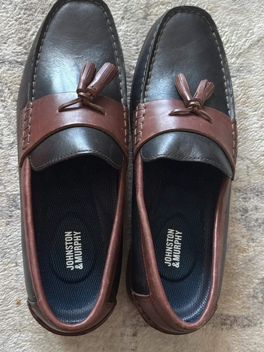 Johnston & Murphy Black and Brown Tassel Leather Loafers size 10